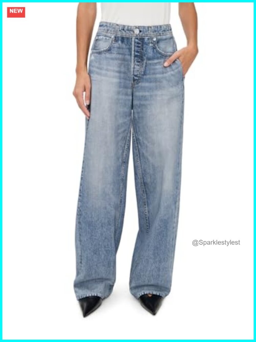 Wide Leg French Terry Pants with Denim-Like Print